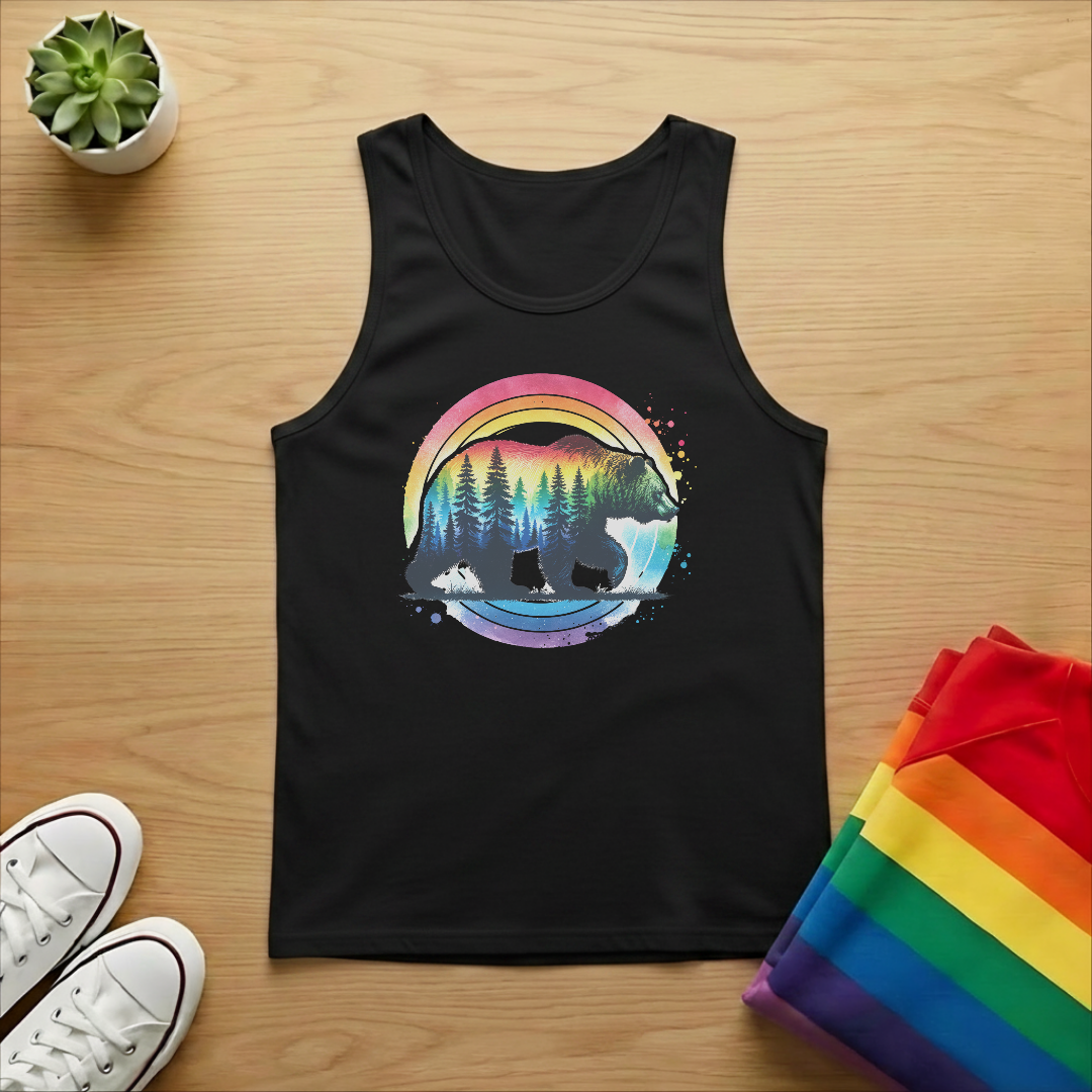 Grizzly With Forest Silhouette Tank Top