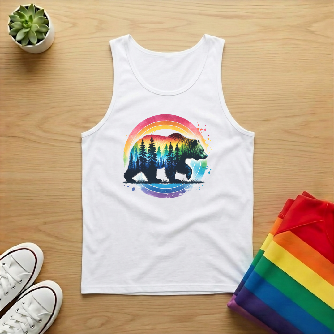 Grizzly With Forest Silhouette Tank Top