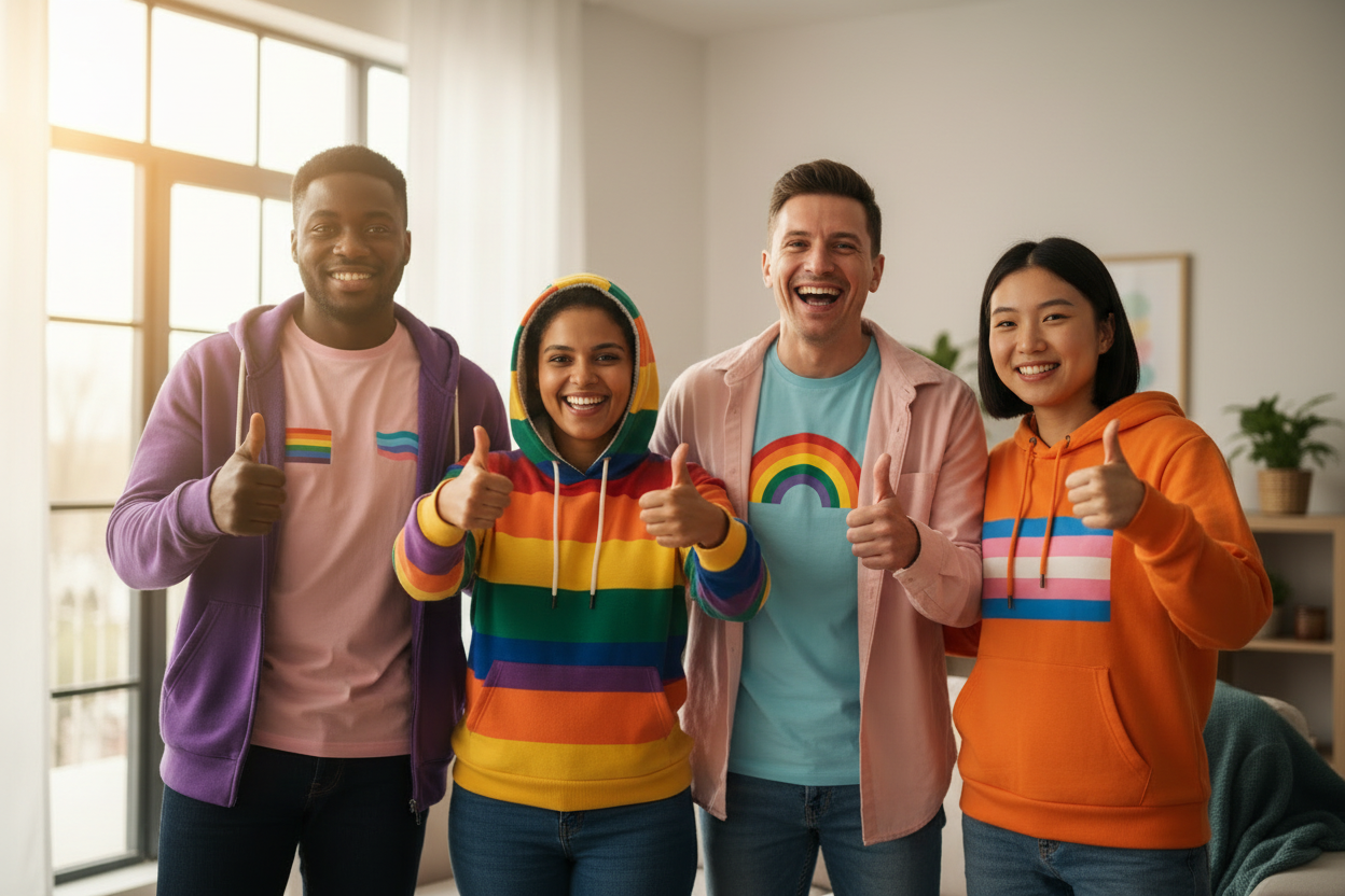 change to include a group of friends all giving thumbs up